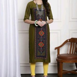 Olive Printed Beautiful Kurta From My-ntra L Size