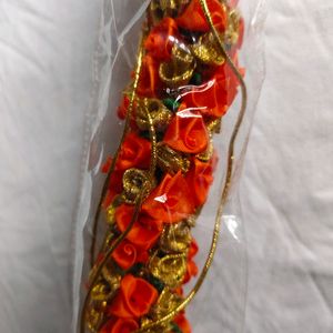 Orange And Gold Hair Gajra Decoration