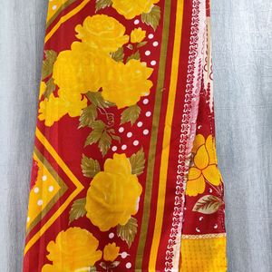 Saree In Bright Yellow Red