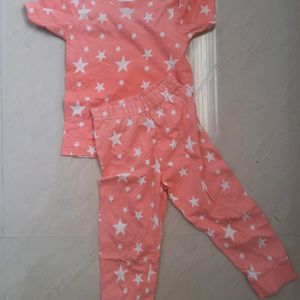 Orange Half sleeves Night suit star print