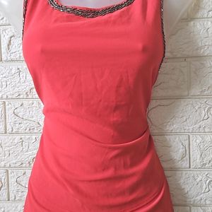 Coral Top With Stitchable Sleeve Attached Inside