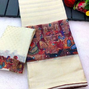 Soft Kota Check With Kalamkari Print Saree