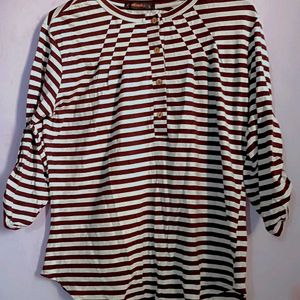 Vintage Brown & White Striped Full Sleeves T-Shirt