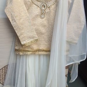 Lehenga Choli With White & Golden Combinatiom