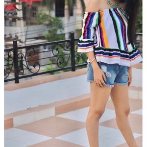 Offf Shoulder Multi Color Top