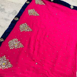 Pink Diamond Work Heavy Saree With Blouse