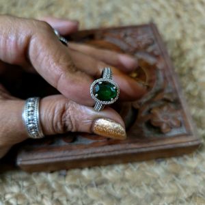 92.5 Pure Silver Green Stone Ring