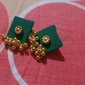 Green fabric earrings with gold Ghungroo