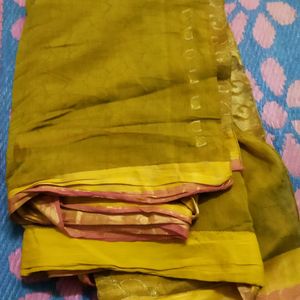 Yellow Saree With Golden Design