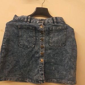 Denim Skirt With Pockets Both Side