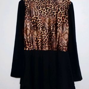 Leopard Print Mini Black Dress