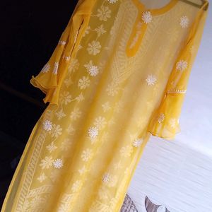 Beautiful Yellow Chicken Georgette Kurti