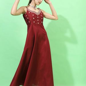 Maroon Anarkali with golden printed dupatta