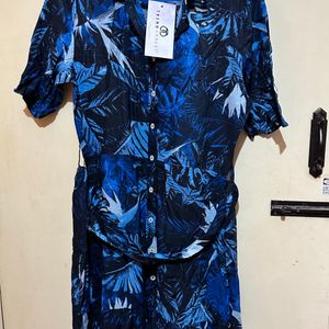 Printed Shirt Dress ( Blue)