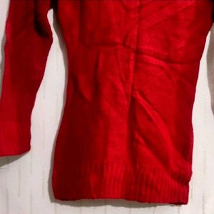 High Neck Red Sweater For Girl's