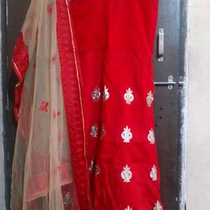 Red Gown With Set