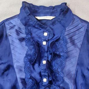 Korean Navy Blue Lace Shirt Top