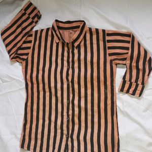 Orange And Black Striped Shirt For Girls