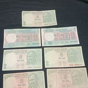 Old Indian Currency -5rs Notes (Set Of 7)