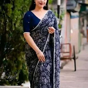 Georgette Saree With Readymade Blouse.