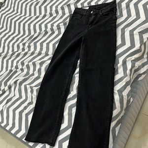 High Waisted Black Straight Denim Pants