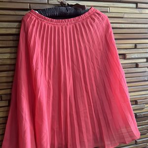 Imported Coral Pleated Midi Skirt