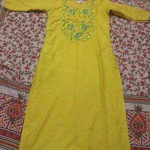 Beautiful Embroidered Lemon Green Kurta