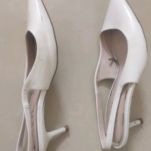 Zara White Glossy Slingback Heels