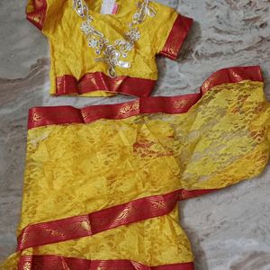 18 - 2 Year Baby Girl Yellow Puja Saree.