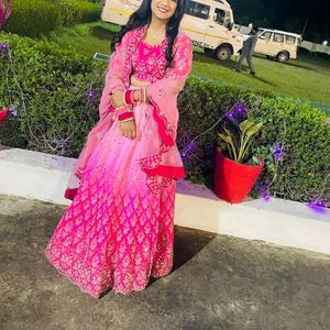 Pink Shaded Mirror Work Engagement Lehenga