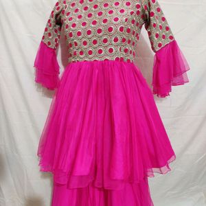 Hot pink Heavy Top With Net bottom And Garara