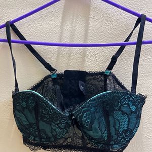 34B Sea Green & Black Padded Underwired Lace Bra