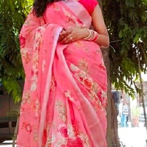 New Peach Color Organza Saree