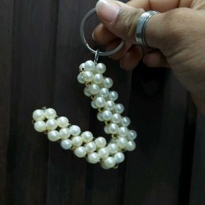 Handmade Pearl Initial V Keychain