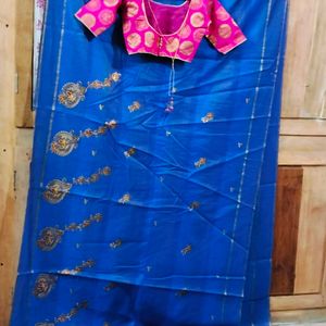 🍒Blouse Saree With Pink Blous