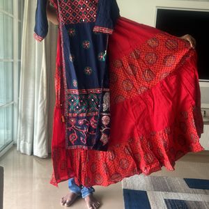 Fixed Price Blue And Red Kurta Joint With Skirt