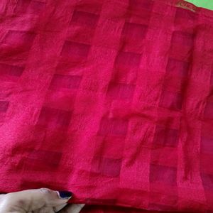 Cotton Red Saree With Golden Border