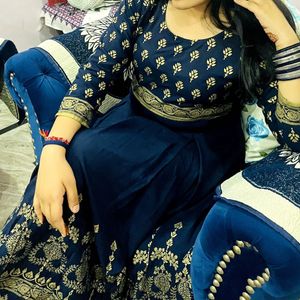 Blue & Golden Anarkali Long Kurti For Wedding