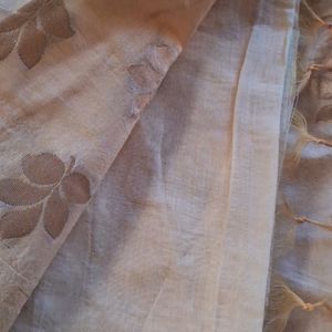 Beige Cotton Silk Saree with pink Border