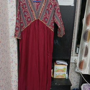 Long Maroon Cotton Kurta