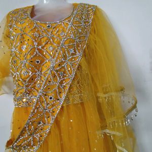 Yellow Skirt With Attached Dupatta And Blouse (Wom