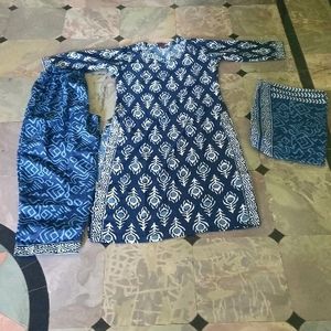 Navy Blue Kurti Pant Dupatta Set