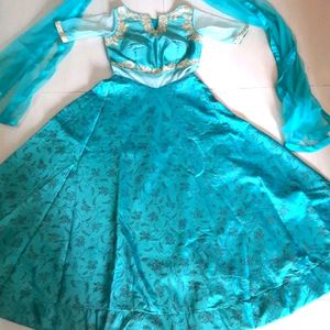 Sea green party wear gown with duppata