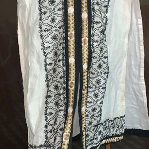 Black And White Embroided Kurti For Women Girls