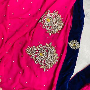 Pink Diamond Work Heavy Saree With Blouse