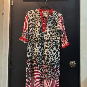 Preppy Kurta with Leopar print (Red)