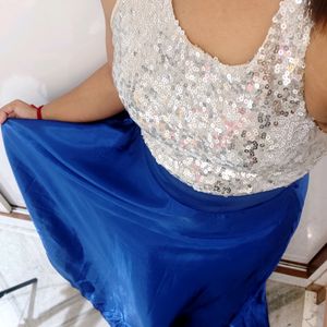 Gorgeous Royal blue and white sequin Silk gown