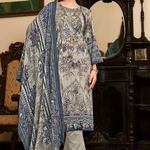 Unstitched Pakistani Embroidered Neck Cotton Suit