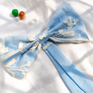 HANDMADE light Blue Big Size BOW Alligator Clip