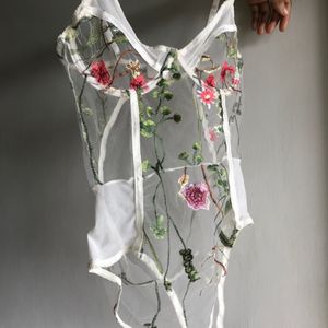 Floral Lace Embroidered Bustier Bodysuit